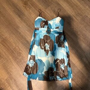Floral Blue and Brown Dress